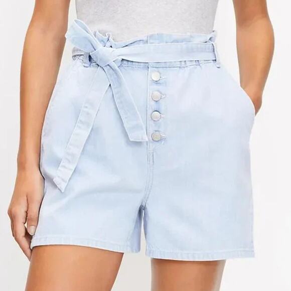 LOFT Pants - Loft Belted Paperbag Waist Pull-On Soft Denim Shorts Light Blue Size XS